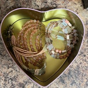 Beaded Stretch Necklace Set - Neutral Peach Multi-Color